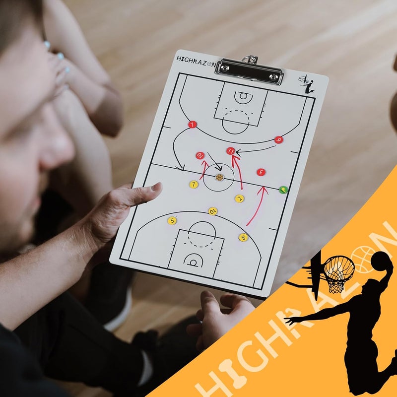 HIGHRAZON Magnetic Basketball Coaches Clipboard, White Double-Sided Dry Erase Coach Board, Tactics Whiteboard with Color Magnetic Sticker and 2 Marker for Coaches Gift - Image 5